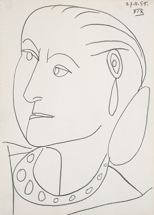 Pablo Picasso, Portrait of Helena Rubinstein XIX 27-11-1955, 1955. Conté crayon on paper, 17 1/4 x 12 5/8 in. (43.8 x 32.1 cm). Himeji City Museum of Art, Japan. © 2014 Estate of Pablo Picasso / Artists Rights Society (ARS), New York.