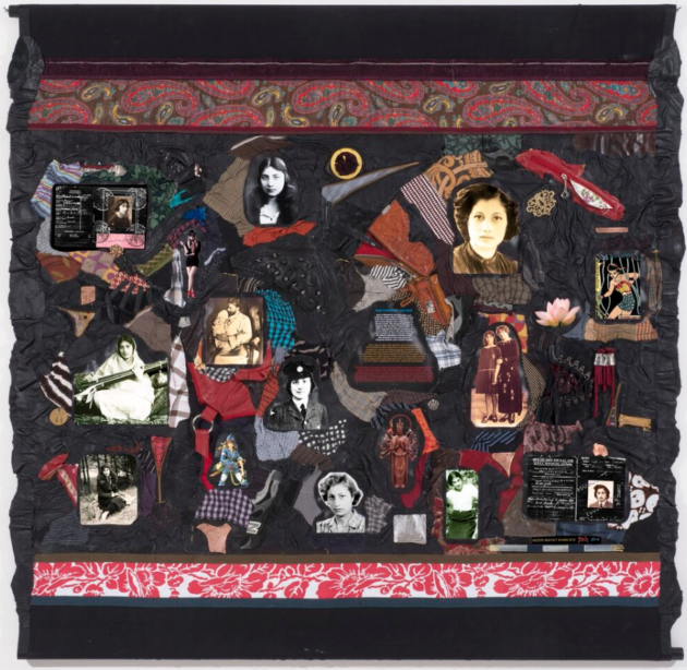 "Noor Inayat Khan 813" 2014 fabric, archival pigment on canvas, leather, metal, zippers 5 ft. sq. 