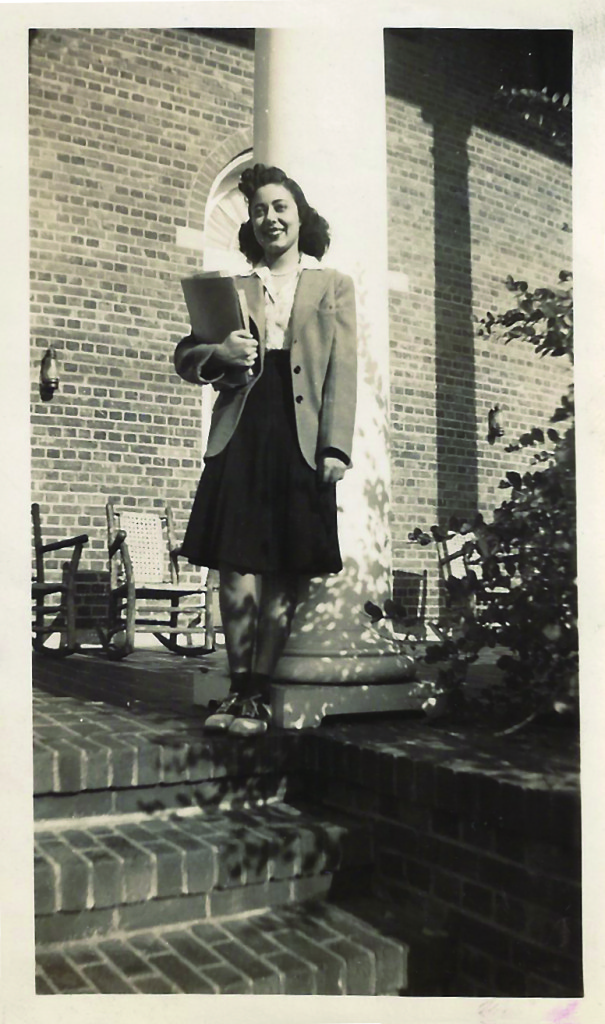 Esther Braun in front of McIver Hall.