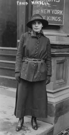Fania Mindell, 1917, outside of a courthouse in New York, NY