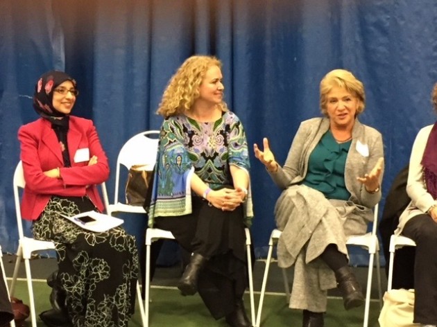 Workshop on "Graceful Living With Difference and Disagreement"—(L to R) Faaiza Subhani, SOSS Central Jersey Chapter, and workshop co-leaders from the Charlotte, N.C., Chapter, Arzu Kaya-Uranli and Racelle R. Weiman. Photo credit: Amy Stone.