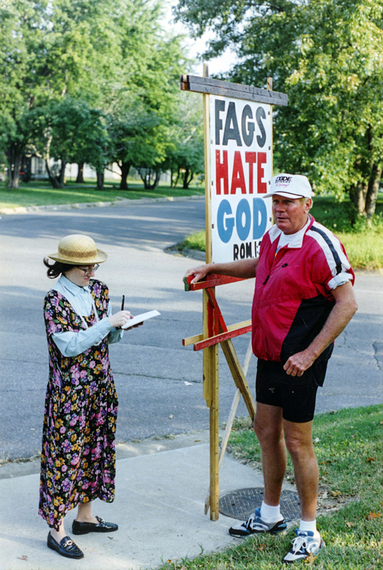 Donna Minkowitz interviewing the late anti-gay, anti-Semitic preacher Rev. Fred Phelps.