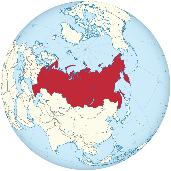 A globe, with Russia centered.